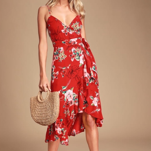Band of gypsies red floral wrap around dress lulus - Picture 1 of 2
